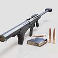 Black Modern Tactical Submachine Gun With Metallic Finish Magazine And Ammunition Bullets