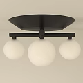 Modern Ceiling Light With Black Base And Four White Spherical Bulbs