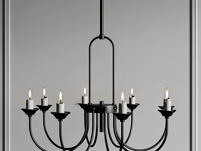 Black Metal Chandelier With Multiple Candle Shaped Lights And Modern Design For Home Decor 3d model