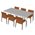 Modern Dining Table Set With White Table And Brown Chairs 3d model