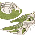 Modern Park Landscape Design With Curved Paths Green Lawns And Trees