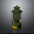 Vintage Green Lantern Furniture With Metal Frame Glass Shade And Yellow Label