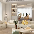 Modern Living and Dining Room Interior With Sofa Coffee Table Plants Bookshelf and Bar Counter