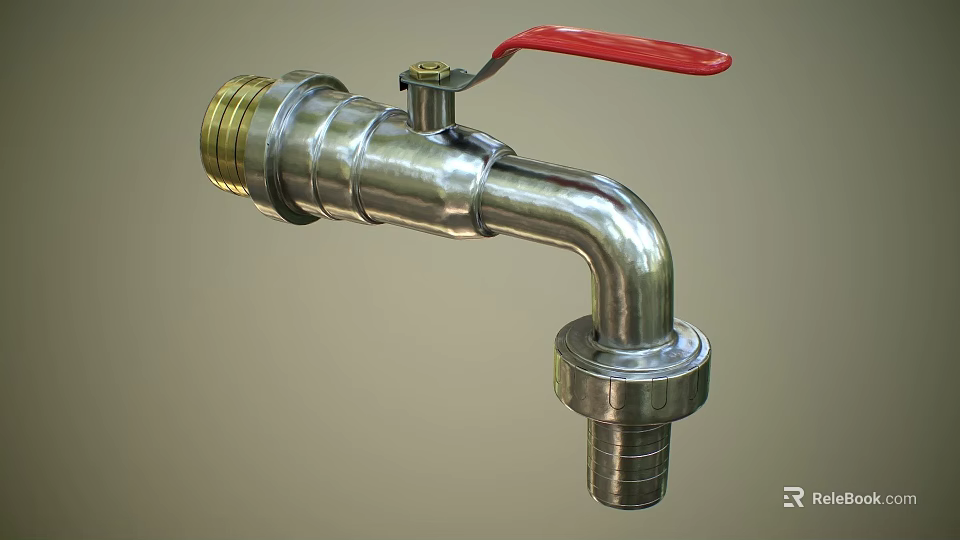 Stainless Steel Water Faucet With Red Handle And Durable Construction For Home Use Design 3d model 