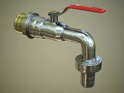 Stainless Steel Water Faucet With Red Handle And Durable Construction For Home Use Design 3d model