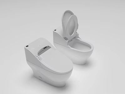 Modern White Smart Toilets With Control Panel And Open Lid Design 3d model