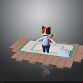 Fox Eared Character On Pink Brick Platform Holding Red Object White Mat With Blue Border 3d model