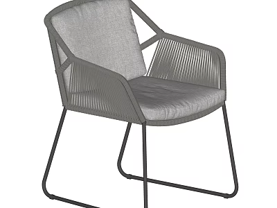 Modern Leisure Chair with Black Metal Frame Woven Design and Gray Cushion 3d model