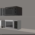 Various Types Of Modern Kitchen Appliances Microwaves On Shelf
