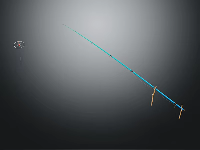 Blue Fishing Rod With Fishing Line And Hooks On Dark Background 3d model