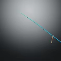 Blue Fishing Rod With Fishing Line And Hooks On Dark Background 3d model