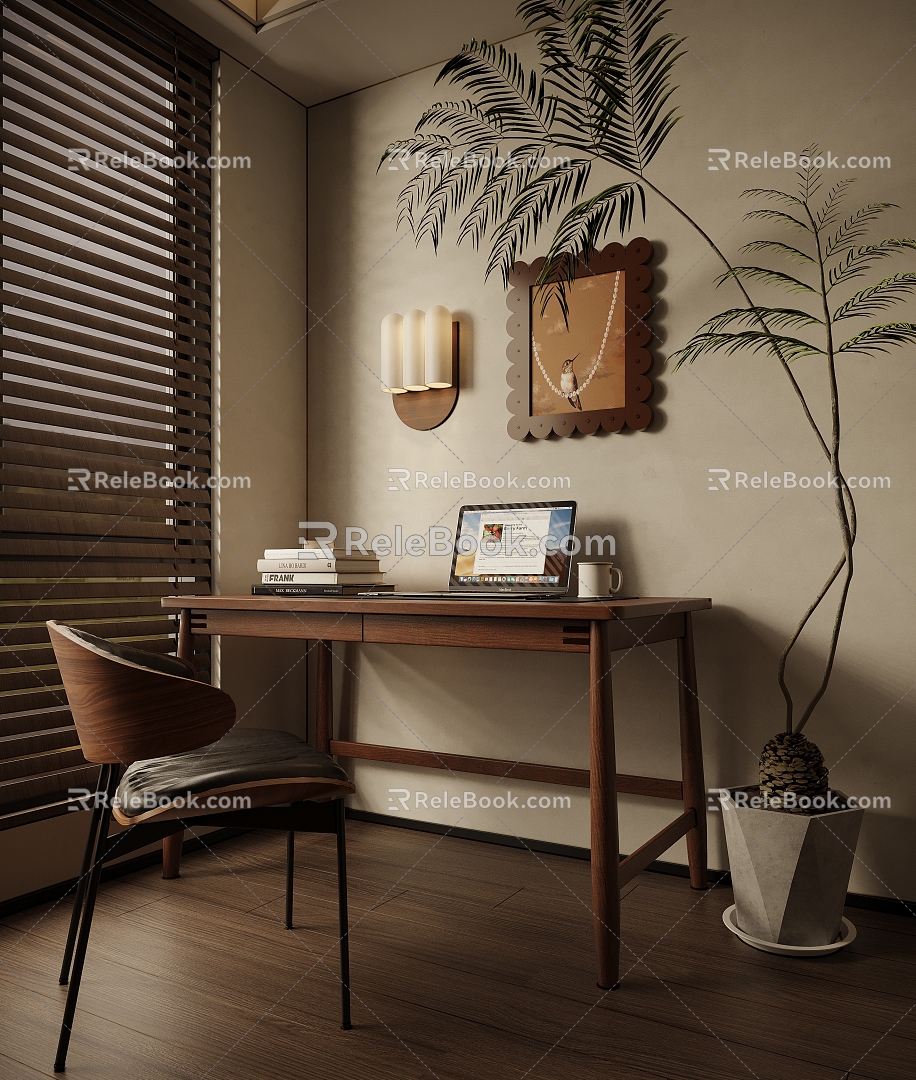 Middle Ancient Desk Study Room Single Chair Silent Wind Desk 3d model