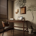 Middle Ancient Desk Study Room Single Chair Silent Wind Desk 3d model