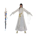 Ancient Style Character Wearing White Traditional Outfit With Golden Embellishments And Phoenix Motifs