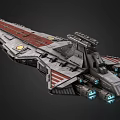 Sci-Fi Starship with Gray and Red Stripes Detailed Structure in Interstellar Space 3d model