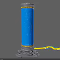 Cylindrical Blue Transparent Container With Black Base Holding Small Creature And Colored Wires 3d model