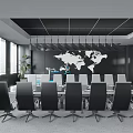 Modern Conference Room Interior With Large Screen White Chairs Unique Ceiling And Windows