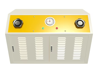 Industrial Equipment With Yellow Control Panel Black Knobs Pressure Gauge And Ventilated Cabinet 3d model