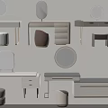 Stylish Modern Dressing Tables With Round Square Mirrors Drawers And Stools 3d model