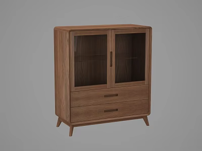 Modern Wooden Sideboard With Glass Doors And Drawers For Dining Room 3d model