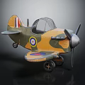 Camouflage Toy Airplane Model Royal Air Force Roundel Insignia Propeller Cockpit Dark Background Reflective Surface