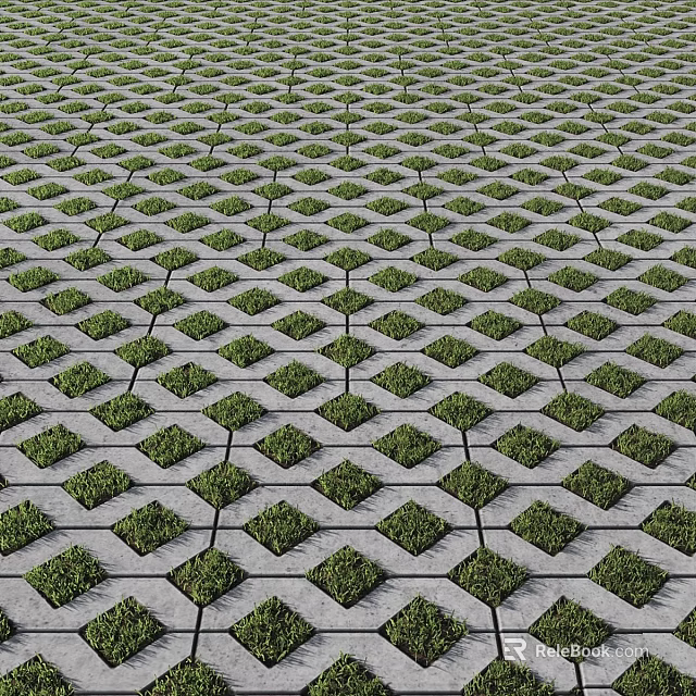 Patterned Ground Surface With Square Stone Pavers And Green Grass In Between 3d model