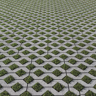 Patterned Ground Surface With Square Stone Pavers And Green Grass In Between 3d model