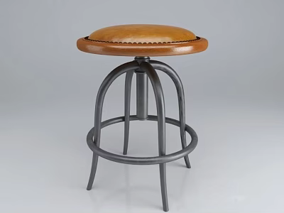 Modern Bar Stool With Brown Leather Cushion And Black Metal Frame 3d model