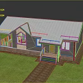 Single Story Residential House With Gray Metal Roof Wooden Siding Front Porch And Green Lawn
