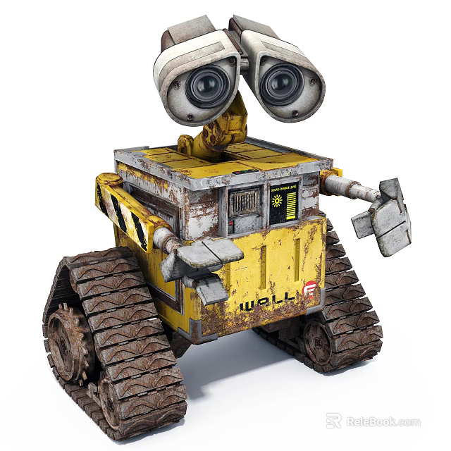 Intelligent Yellow Robot WALL E Featuring Large Eyes Mechanical Arms And Tracks 3d model 