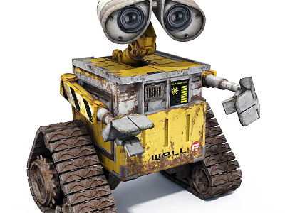 Intelligent Yellow Robot WALL E Featuring Large Eyes Mechanical Arms And Tracks 3d model