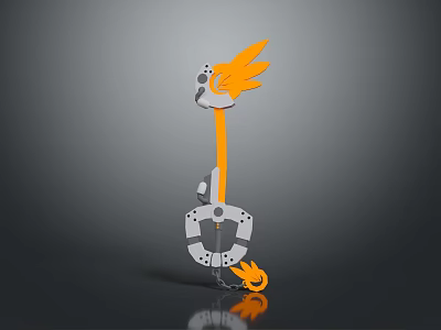 Decorative Key Sculpture With Orange Feather Design Chain And Ring Detail 3d model