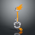 Decorative Key Sculpture With Orange Feather Design Chain And Ring Detail
