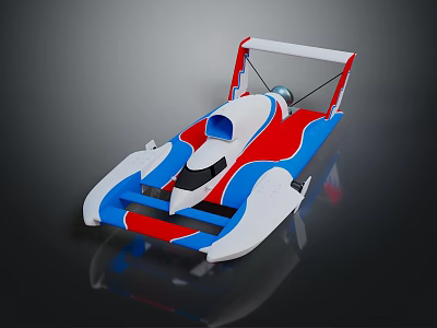 Red Blue White Racing Speedboat With Streamlined Open Cockpit And Aerodynamic Design 3d model