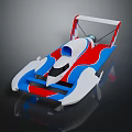 Red Blue White Racing Speedboat With Streamlined Open Cockpit And Aerodynamic Design
