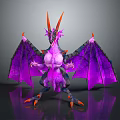 Purple Fantasy Dragon Character With Orange Horns Sharp Claws And Purple Wings