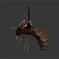 Detailed 3D Model of Flying Animal with Transparent Wings Metallic Body and Blue Eyes