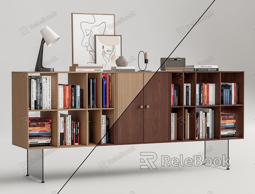 Modern Bookcase Middle Ancient Internet Red Original Wooden Bookshelf Magazine Rack Display Cabinet Storage Rack Book Decoration Side Cabinet model