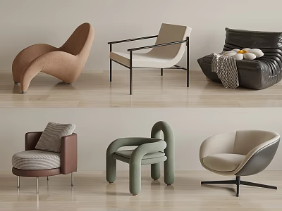 Various Modern Armchair Styles With Curved Shapes Different Colors And Comfortable Upholstery 3d model