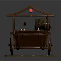 Traditional Vintage Food Cart Design With Tiled Roof Wooden Wheels And Pink Lamp