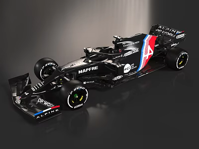 Black F1 Race Car Featuring MAFFRE Sponsor Logos Red Blue Stripes And Streamlined Design 3d model