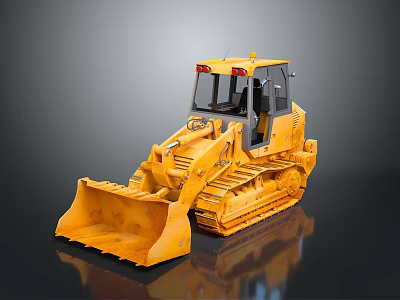 Yellow Bulldozer Construction Equipment with Tracked Undercarriage Front Blade and Enclosed Cab 3d model