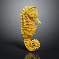 Detailed Yellow Seahorse Sculpture With Intricate Textured Body And Curled Tail
