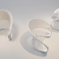 Modern Curved Single Chair with Red Brown White Mesh Seat Design