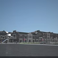 Traditional Modern Commercial Street Facade Design With Shops Trees Pedestrians And Cars