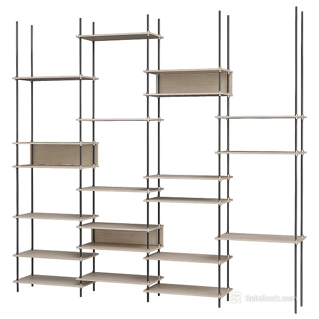 Modern Open Shelving Unit With Metal Frame And Multiple Wooden Shelves For Home Organization 3d model 