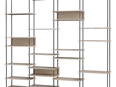 Modern Open Shelving Unit With Metal Frame And Multiple Wooden Shelves For Home Organization 3d model