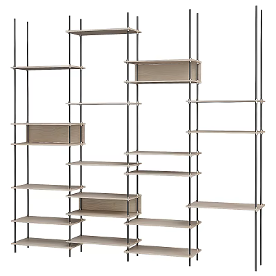 Modern Open Shelving Unit With Metal Frame And Multiple Wooden Shelves For Home Organization 3d model