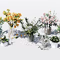 Floral Arrangements In Various Vases With Orange Pink Flowers And Green Foliage
