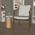 Modern Leisure Chair With Woven Armrests White Cushion And Small Round Side Table